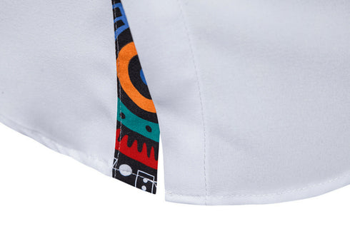 Men's Print Stitching Design Short Sleeve Button Shirt