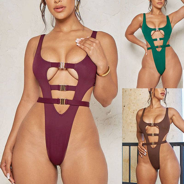 Hollow Binding Multicolor One-piece Swimwear