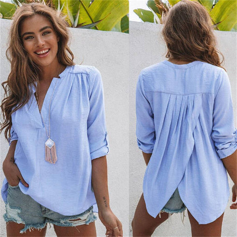 Women's V-neck Long Sleeve Solid Color