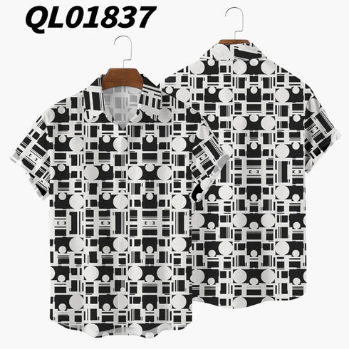 Summer Short Sleeve Shirt Striped Digital Print Men's Top