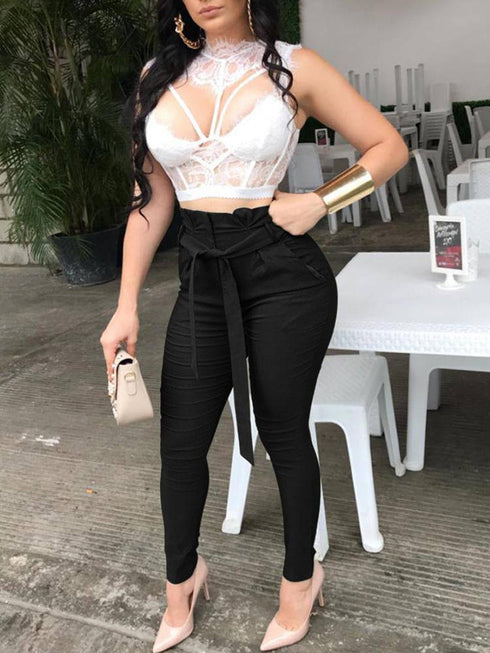 Women Casual Waist Lace-Up Lounge Pants