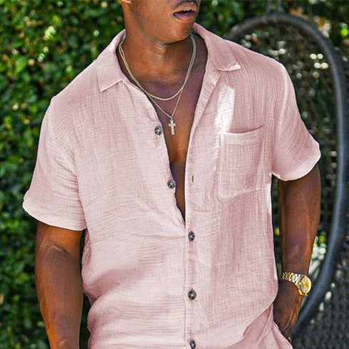 Men's Cotton Linen Short Sleeve Loose Solid Color