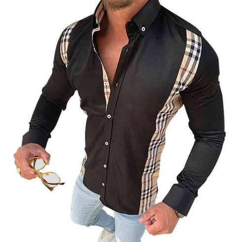 Men's Summer Casual Slim Fashion Long-sleeved Printed Plaid Shirt