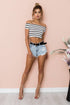 Women's Short Sleeved Striped Shoulder Pits Fashion Top