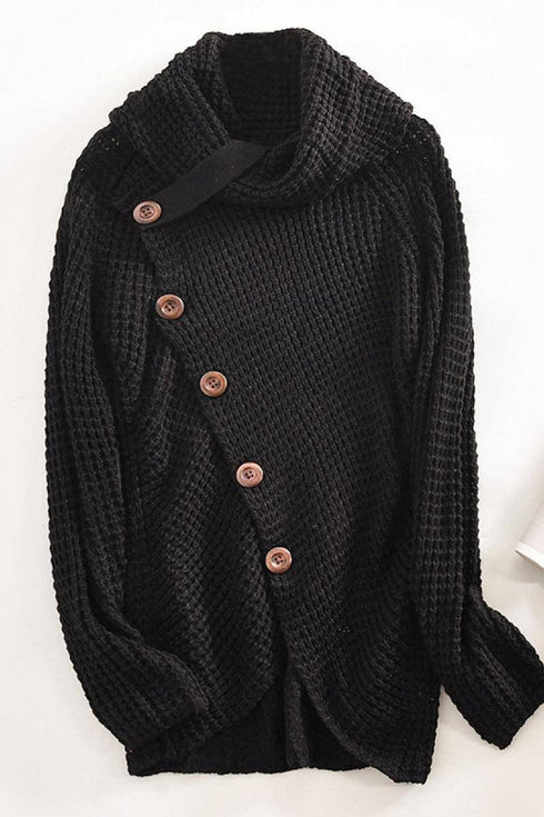 Button Wrap Turtleneck Sweater - EsaModa