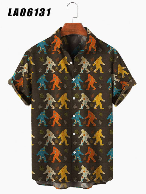 Summer Short Sleeve Shirt Striped Digital Print Men's Top