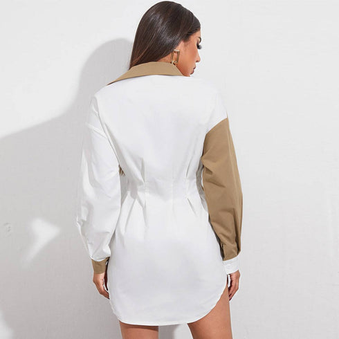 Spliced top pocket long-sleeved chiffon shirt