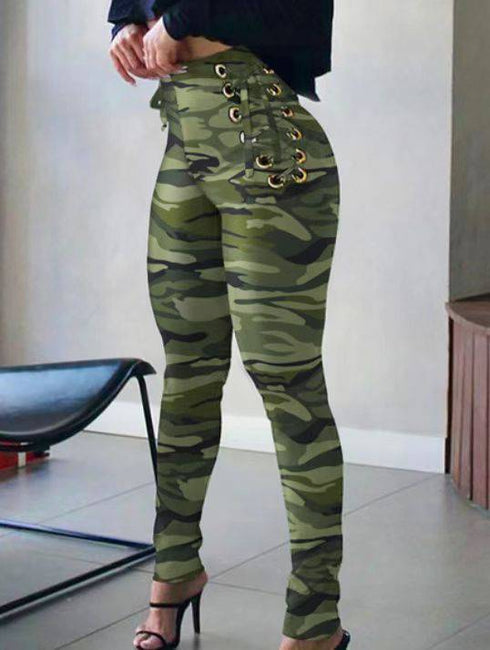 Women's Houndstooth Waist Side Eyelet Tights Leggings