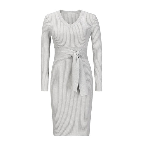 Women's Long Sleeve V-Neck Slim Dress
