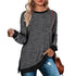 Long Sleeve Round Neck Multicolor Split Top Loose Leisure Pullover T-shirt