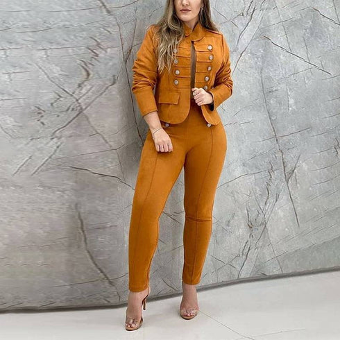 Women's Fashion Double Breasted Commuter Top and Pant
