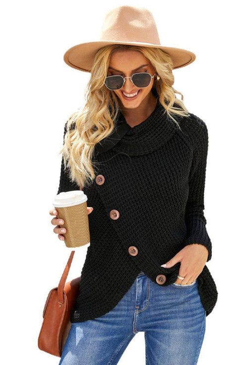 Button Wrap Turtleneck Sweater - EsaModa