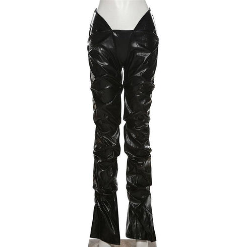 Faux Leather Sexy Low-rise Street Snap Straight Leg Casual Leggings