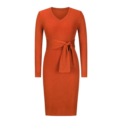 Women's Long Sleeve V-Neck Slim Dress