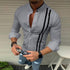 Long-sleeved Men's Shirt With Tie-in contrast Stand Collar Button