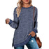 Long Sleeve Round Neck Multicolor Split Top Loose Leisure Pullover T-shirt