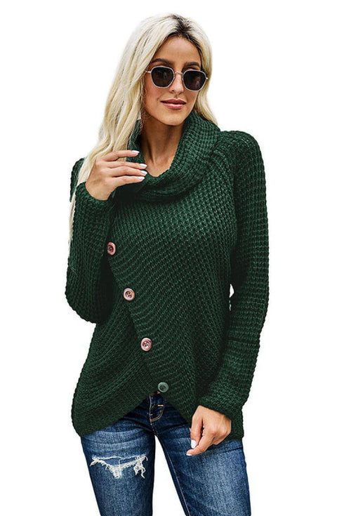 Button Wrap Turtleneck Sweater - EsaModa