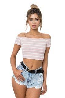 Women's Short Sleeved Striped Shoulder Pits Fashion Top