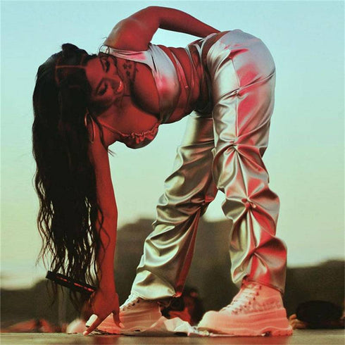 Faux Leather Sexy Low-rise Street Snap Straight Leg Casual Leggings