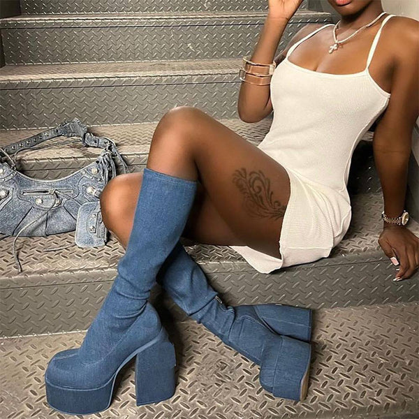 Thick Soled High-heeled Cowboy Boots