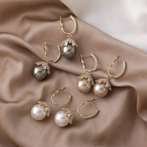 Earrings Female French Net Red 925 Silver Needle Pearl