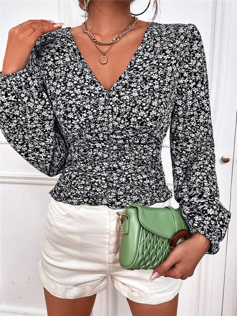 Long Sleeve V Neck Floral Top