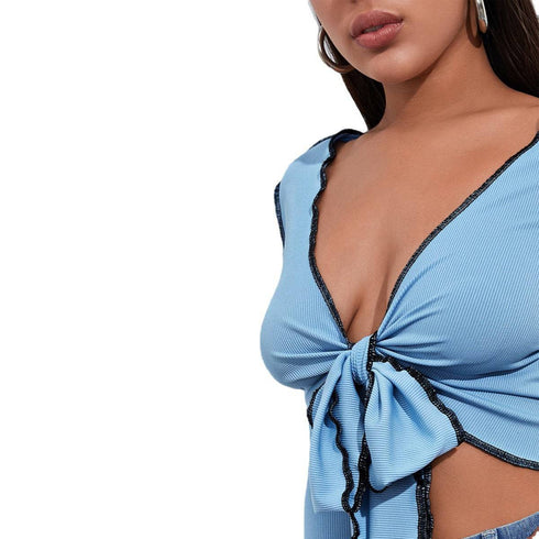 Women's Short T-shirt Top with straps on the chest