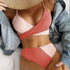 Color-blocked Thick Pit Strip Cross-tie Swimsuit