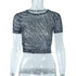 Women's Crew Neck Mesh Perspective Digital Print Short T-Shirt Top
