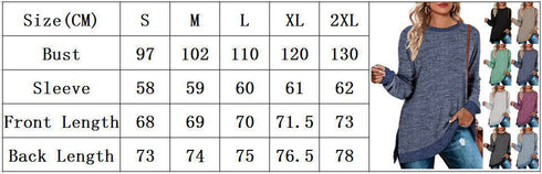 Long Sleeve Round Neck Multicolor Split Top Loose Leisure Pullover T-shirt