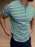 Summer V-neck Striped Cotton Casual Men's T-shirt