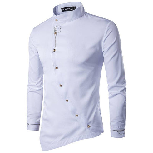 Men's Oblique Button Irregular Multi-color Trendy Slim Shirt