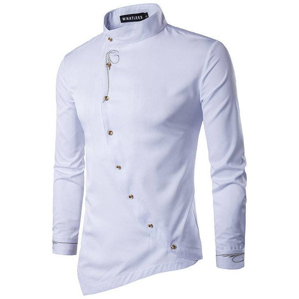 Men's Oblique Button Irregular Multi-color Trendy Slim Shirt