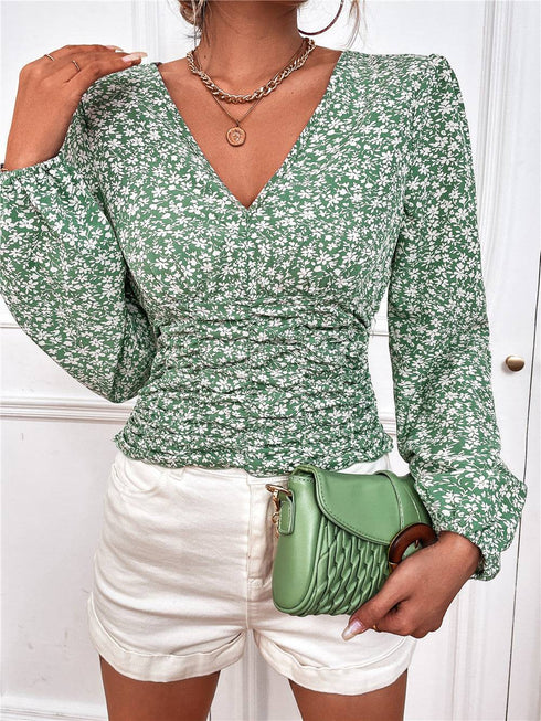 Long Sleeve V Neck Floral Top