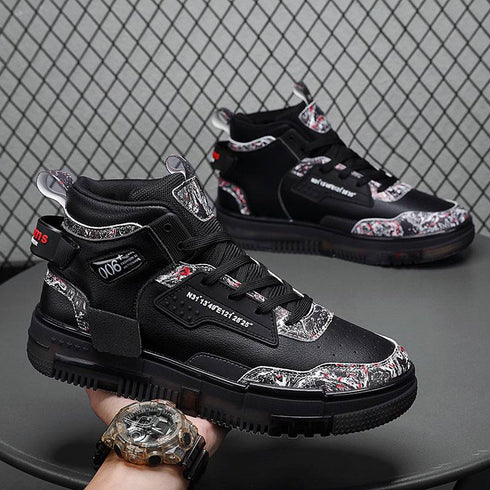 Men's Shoes Popcorn Soft Sole Comfortable High Top Flat Small White