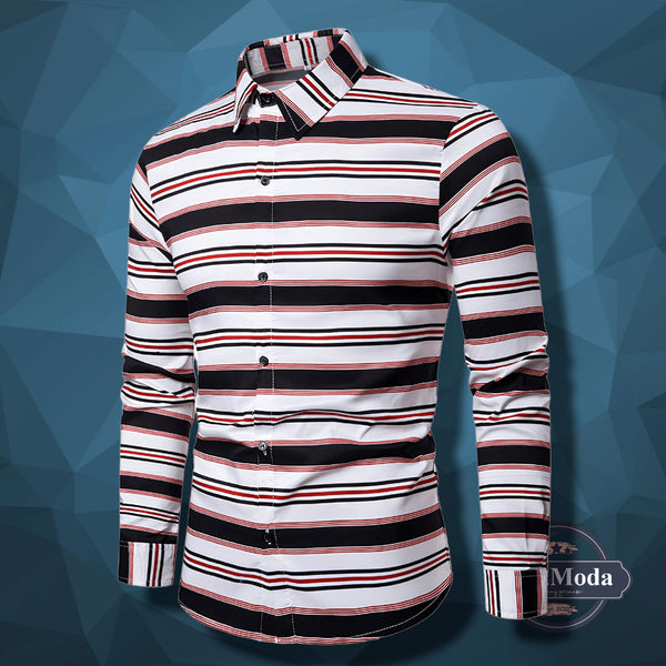Men's Slim Casual Long Sleeved Striped Shirt