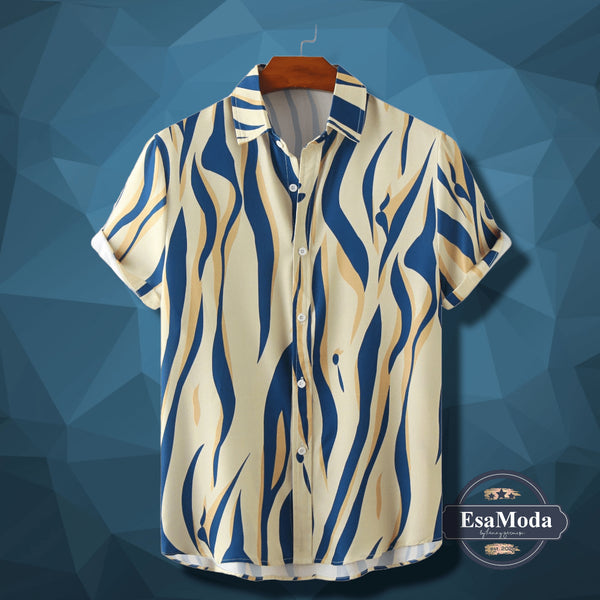 Contrast Color Men's Floral Casual Short Sleeve Shirt