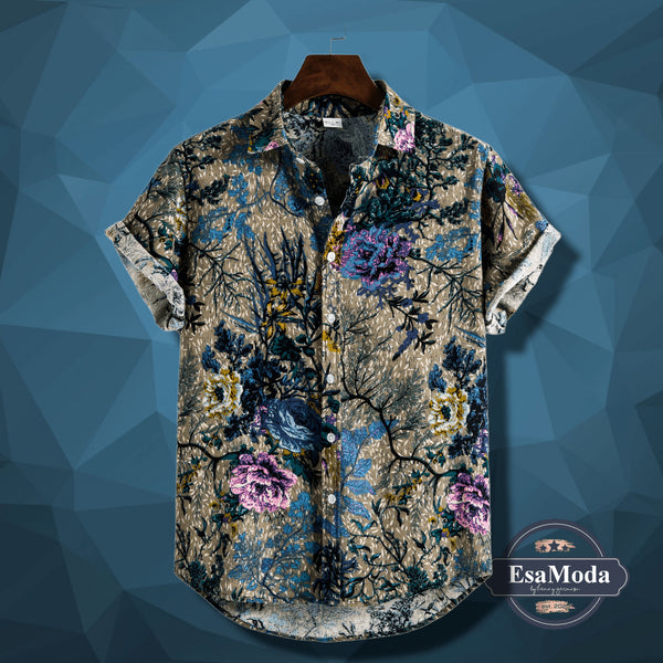 Men's Printing Long Sleeve Lapel Shirt