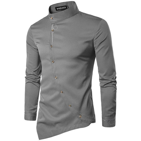 Men's Oblique Button Irregular Multi-color Trendy Slim Shirt