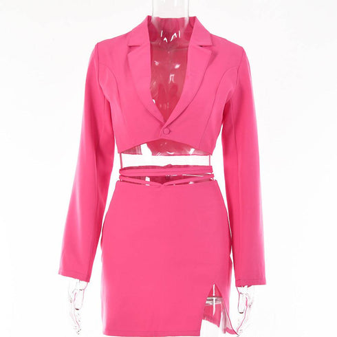 Suit Female Fashion Sexy Hot Girl Small Suit Slightly Slit Strap Short Skirt