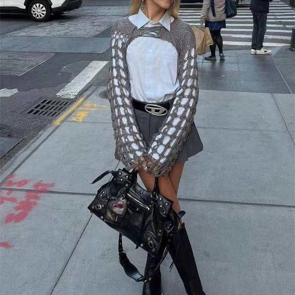 Knitted Design Hollow Long Sleeve Top