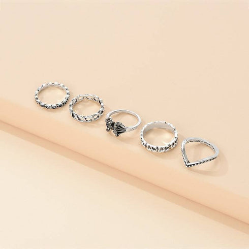 Fashion Retro Rings Geometric Hollow Flower Moon