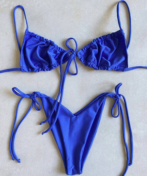 Women's Split Bikini Solid Color Strappy Swimsuit