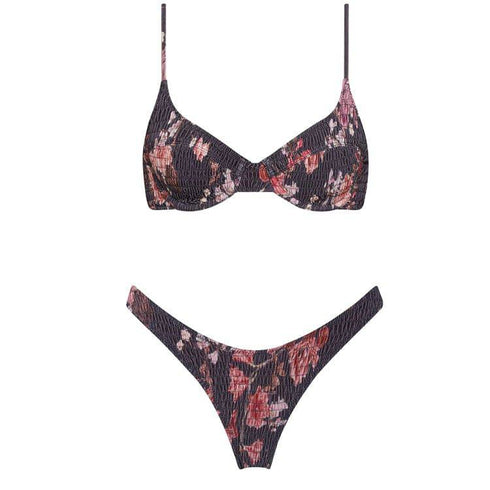 Pleated 9-Color Reversible Floral Print Swimsuit