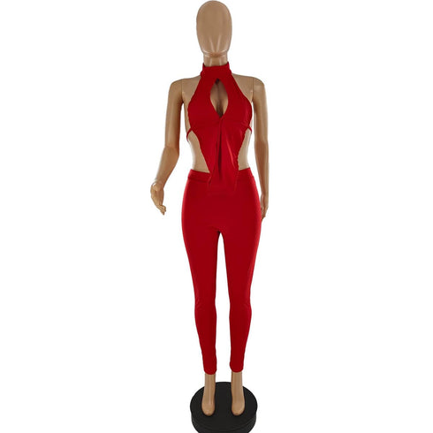 Women's Fashion Solid Color Backless Two-piece Suit