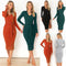 Women's Long Sleeve V-Neck Slim Dress