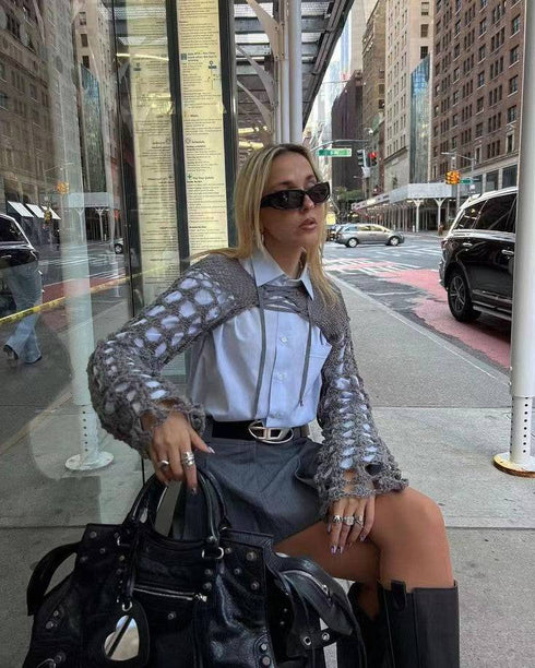 Knitted Design Hollow Long Sleeve Top