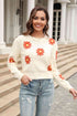 Flower Pattern Round Neck Short Sleeve Pullover Sweater