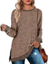 Long Sleeve Round Neck Multicolor Split Top Loose Leisure Pullover T-shirt