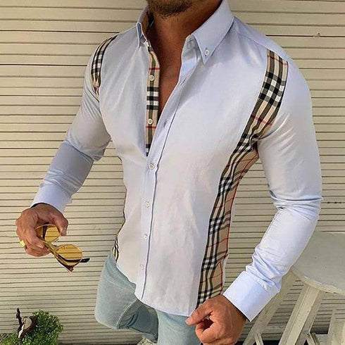 Men's Summer Casual Slim Fashion Long-sleeved Printed Plaid Shirt